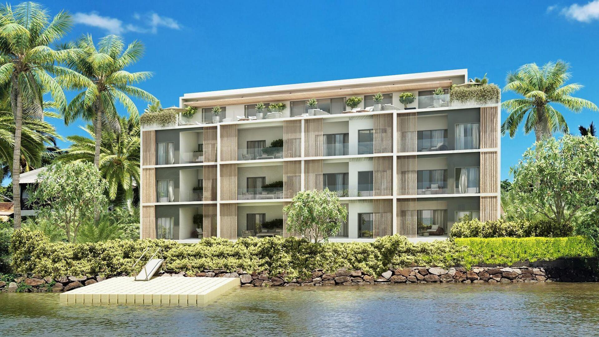 Marina View – Appartement de luxe de 3 chambres avec accès et vue imprenables sur la rivière, accès à la piscine et équipements modernes à Rivière Noire, en face de la marina La Balise.