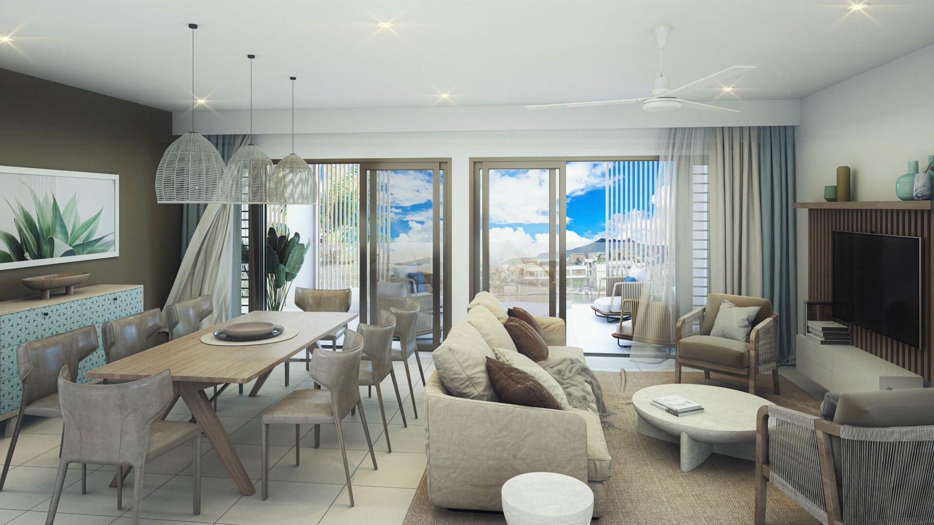 Marina View – Appartement de luxe de 3 chambres avec accès et vue imprenables sur la rivière, accès à la piscine et équipements modernes à Rivière Noire, en face de la marina La Balise.