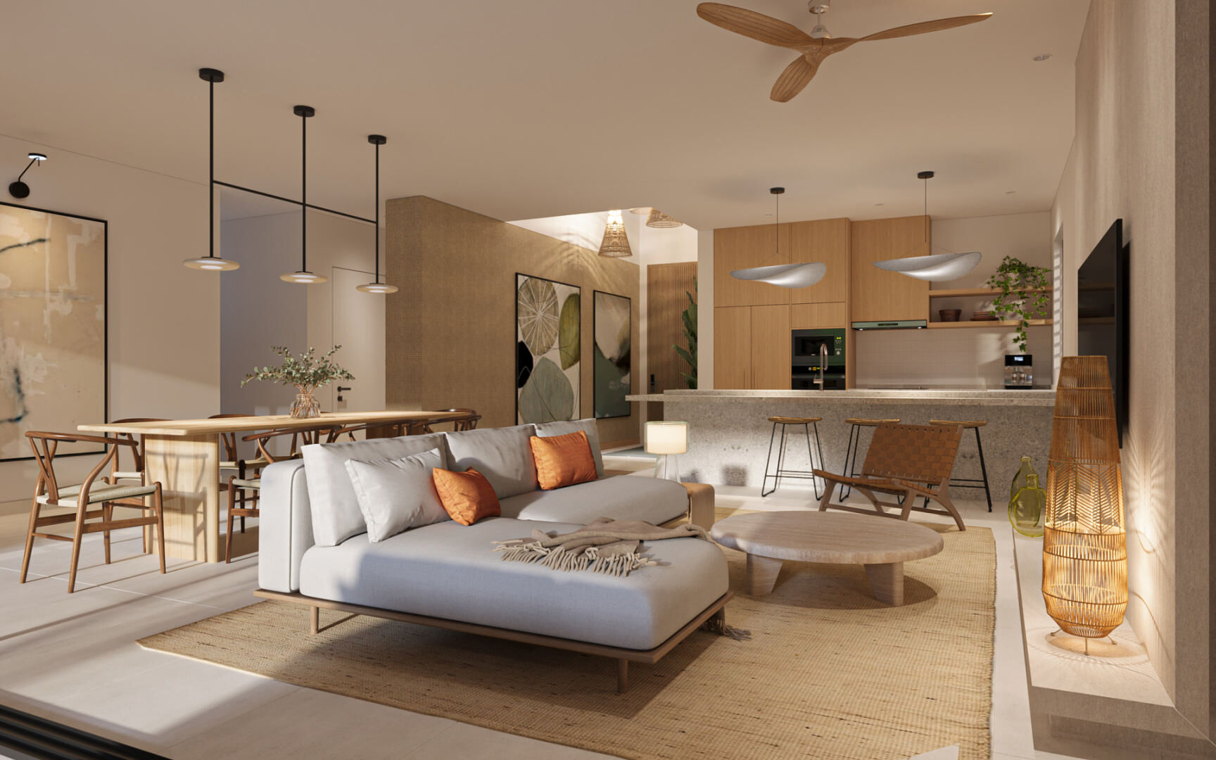 Projet SHOBA  Flic en Flac  Villa  Salon cuisine o