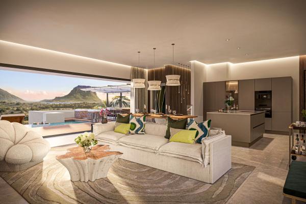 27 Degree West villa 4  CGI 12 Living dining view 